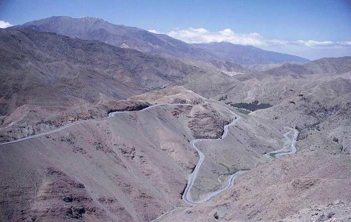 Barren mountain scenery on the way to the Tizi 'n Tichka Pass, High Atlas