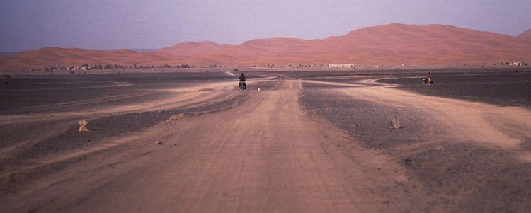 Riding towards the dunes of Merzouga