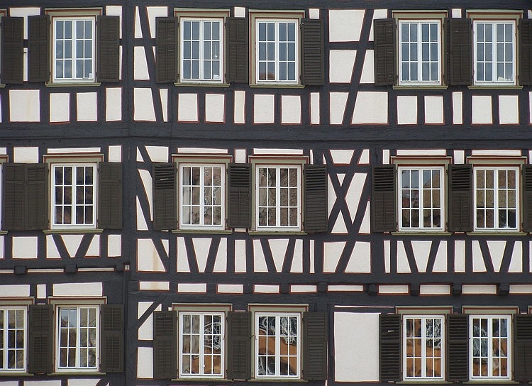 Detail van een huis in Schwäbische Hall, Duitsland