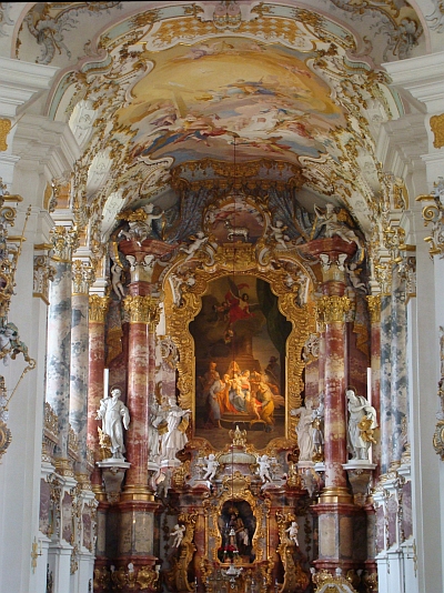 Barokke pracht/overdaad in de Wieskirche, Duitsland