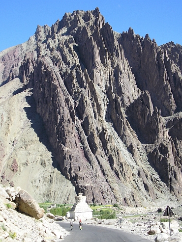 White stupa, purple mountains