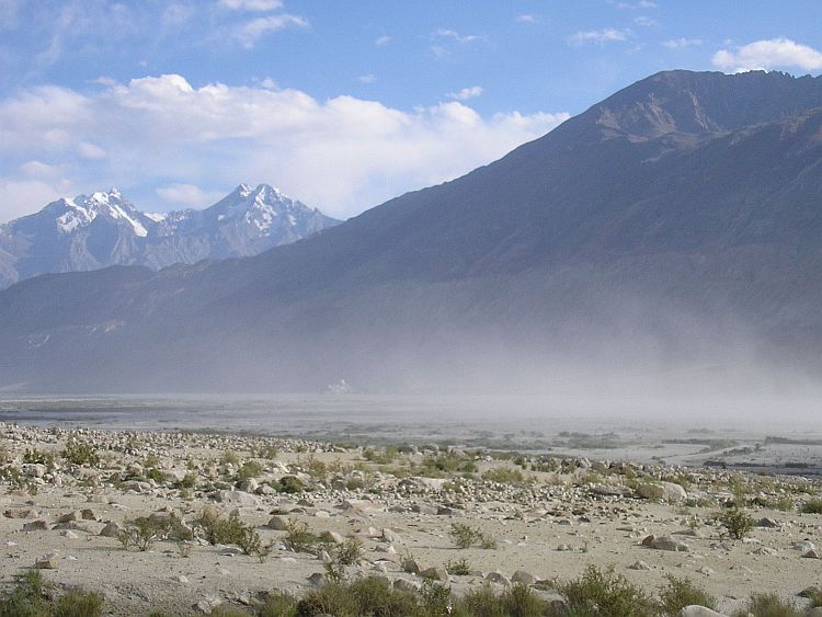 Zandstorm in de Nubra Vallei