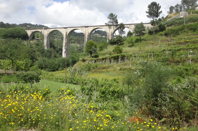 Spoorbrug in de heuvels tussen Ribadouro en Marco de Canaveses