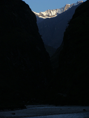 First sunlight through the Marsyangi gorges